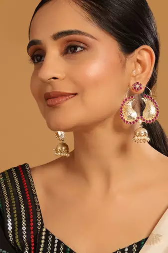 gold plated pink paisley bloom earrings