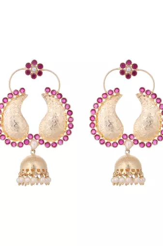 gold plated pink paisley bloom earrings