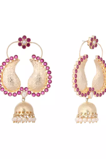 gold plated pink paisley bloom earrings