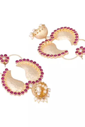 gold plated pink paisley bloom earrings