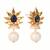 gold plated pearl & crystal studded contemporary floral stud earrings