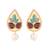 gold plated faux turquoise stone studded contemporary petal shaped pearl drop stud earrings