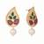 gold plated ruby stone studded contemporary petal shaped pearl drop stud earrings