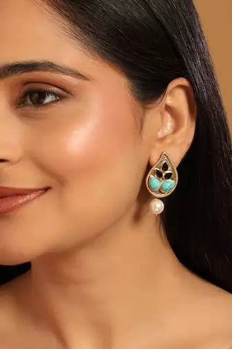 gold plated black paisley earrings