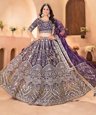purple embroidered sequin lehenga choli  1