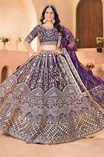 purple embroidered sequin lehenga choli 