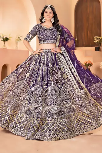 purple embroidered sequin lehenga choli 