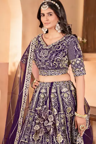 purple embroidered sequin lehenga choli 