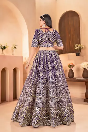 purple embroidered sequin lehenga choli 