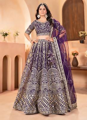purple embroidered sequin lehenga choli  4