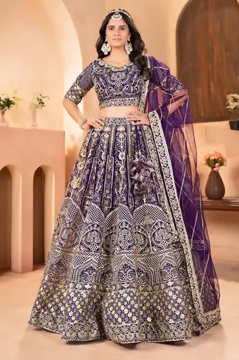 purple embroidered sequin lehenga choli 