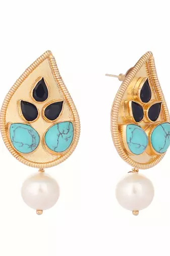 gold plated black paisley earrings
