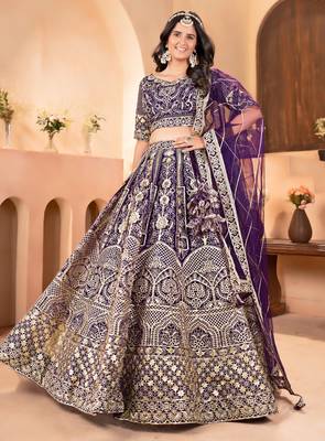 purple embroidered sequin lehenga choli  5