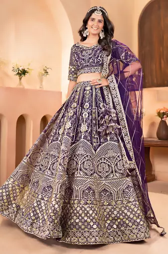 purple embroidered sequin lehenga choli 