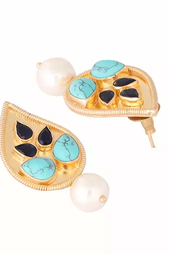 gold plated black paisley earrings