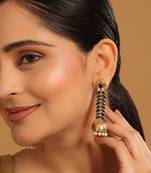 gold plated blue onyx & pearl studded dome shaped jhumkas