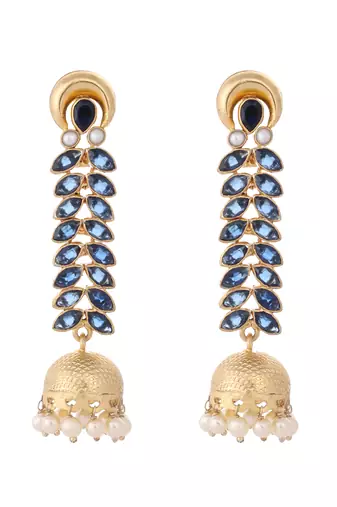 gold plated blue onyx & pearl studded dome shaped jhumkas