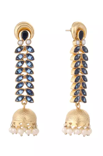 gold plated blue onyx & pearl studded dome shaped jhumkas