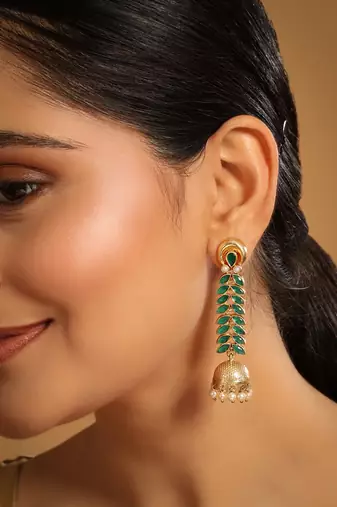 gold plated green fern earrings