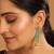 gold plated pearl & turquoise stone studded contemporary shaped jhumkas