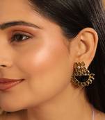 gold plated dark crystal studded contemporary floral shaped stud earrings