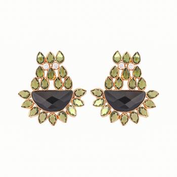 gold plated dark crystal studded contemporary floral shaped stud earrings 3