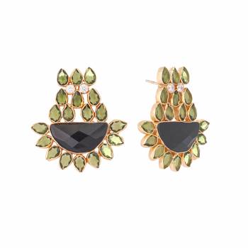 gold plated dark crystal studded contemporary floral shaped stud earrings 4