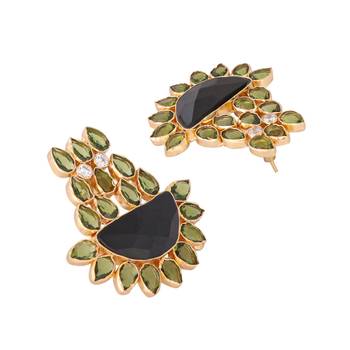 gold plated dark crystal studded contemporary floral shaped stud earrings 5