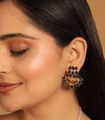 gold plated crystal studded contemporary floral shaped stud earrings