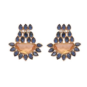 gold plated crystal studded contemporary floral shaped stud earrings 3