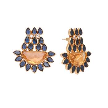 gold plated crystal studded contemporary floral shaped stud earrings 4
