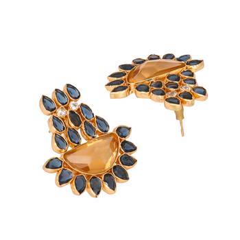 gold plated crystal studded contemporary floral shaped stud earrings 5