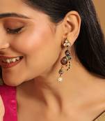 gold plated pearl drop kundan studded ethnic peacock shaped drop earrings