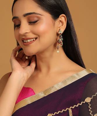 gold plated pearl drop kundan studded ethnic peacock shaped drop earrings 2
