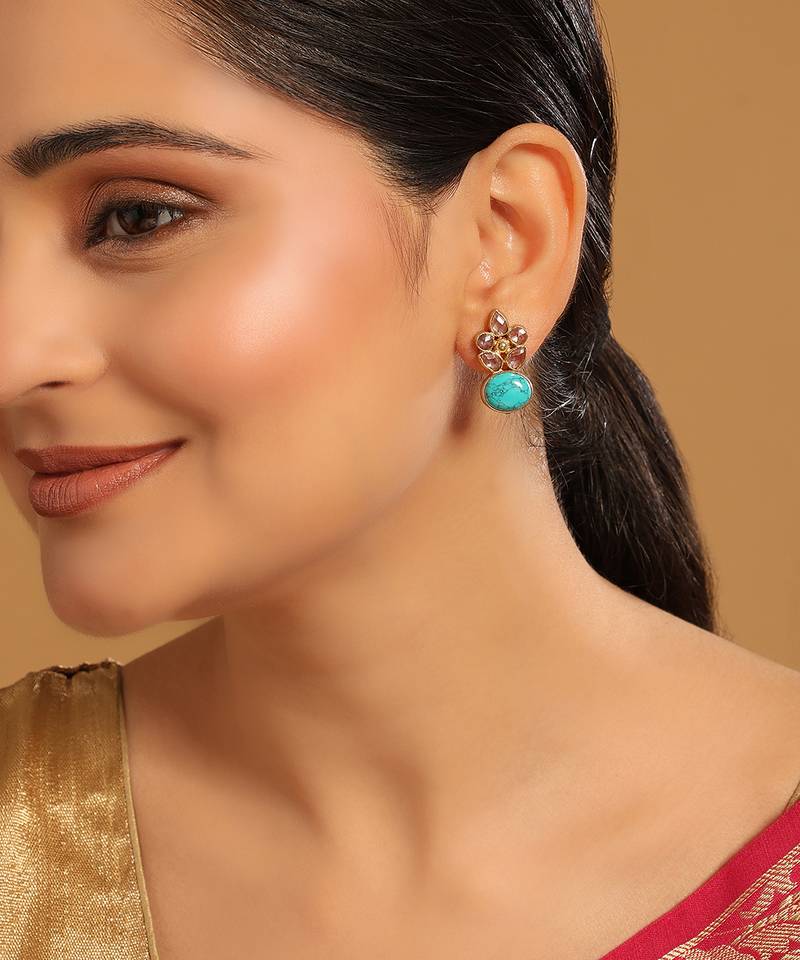 gold plated turquoise bloom studs