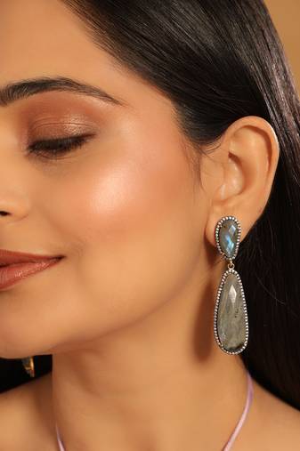 gold plated labradorite stone contemporary drop earrings