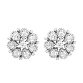 Rhodium plated zircon studded floral statement stud earrings 3
