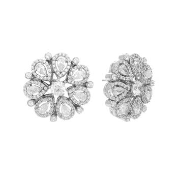 Rhodium plated zircon studded floral statement stud earrings 4