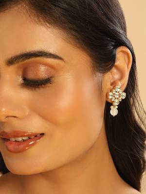 gold plated kundan paradise stud earrings 1