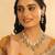 gold plated pearl empress flora green stone drops necklace set