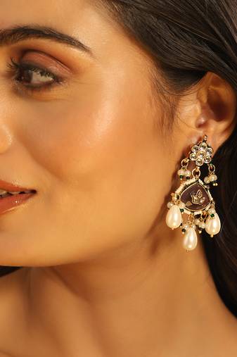 gold plated ruby grace maang tikka & earrings set