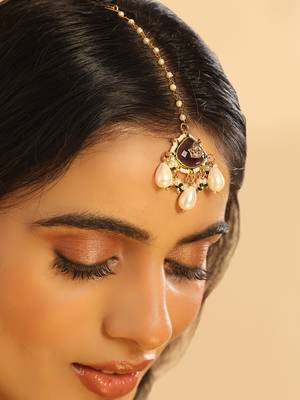 gold plated ruby grace maang tikka & earrings set 2