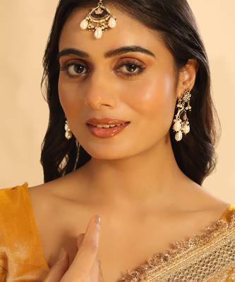 gold plated ruby grace maang tikka & earrings set 3