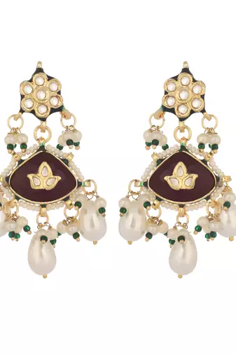 gold plated ruby grace maang tikka & earrings set