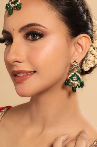 gold plated emerald grace dangler earrings