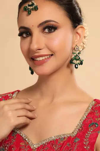 gold plated emerald grace dangler earrings