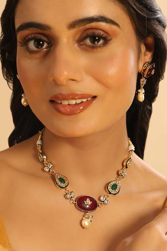 22k gold plated radiant sage stone kundan necklace