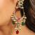 gold plated crescent kundan drop red stone chandbali earrings