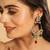 gold plated crescent kundan drop red stone chandbali earrings