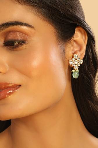 gold plated kundan paradise green studs